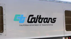 The Caltrans logo is shown on the side of a transit vehicle.