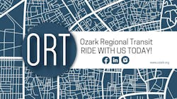 The image shows the Ozark ORT logo overlaid on a city map of the area. The image shows the Ozark ORT logo overlaid on a city map of the area.
