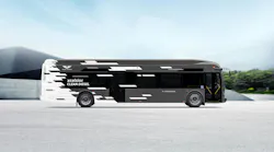 The image shows a side profile of the new New Flyer Xcelsior 40-foot clean-diesel bus.