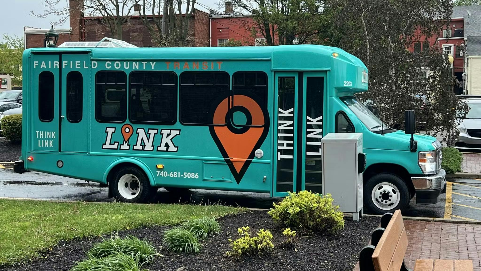 A Fairfield County Link bus sits staged.