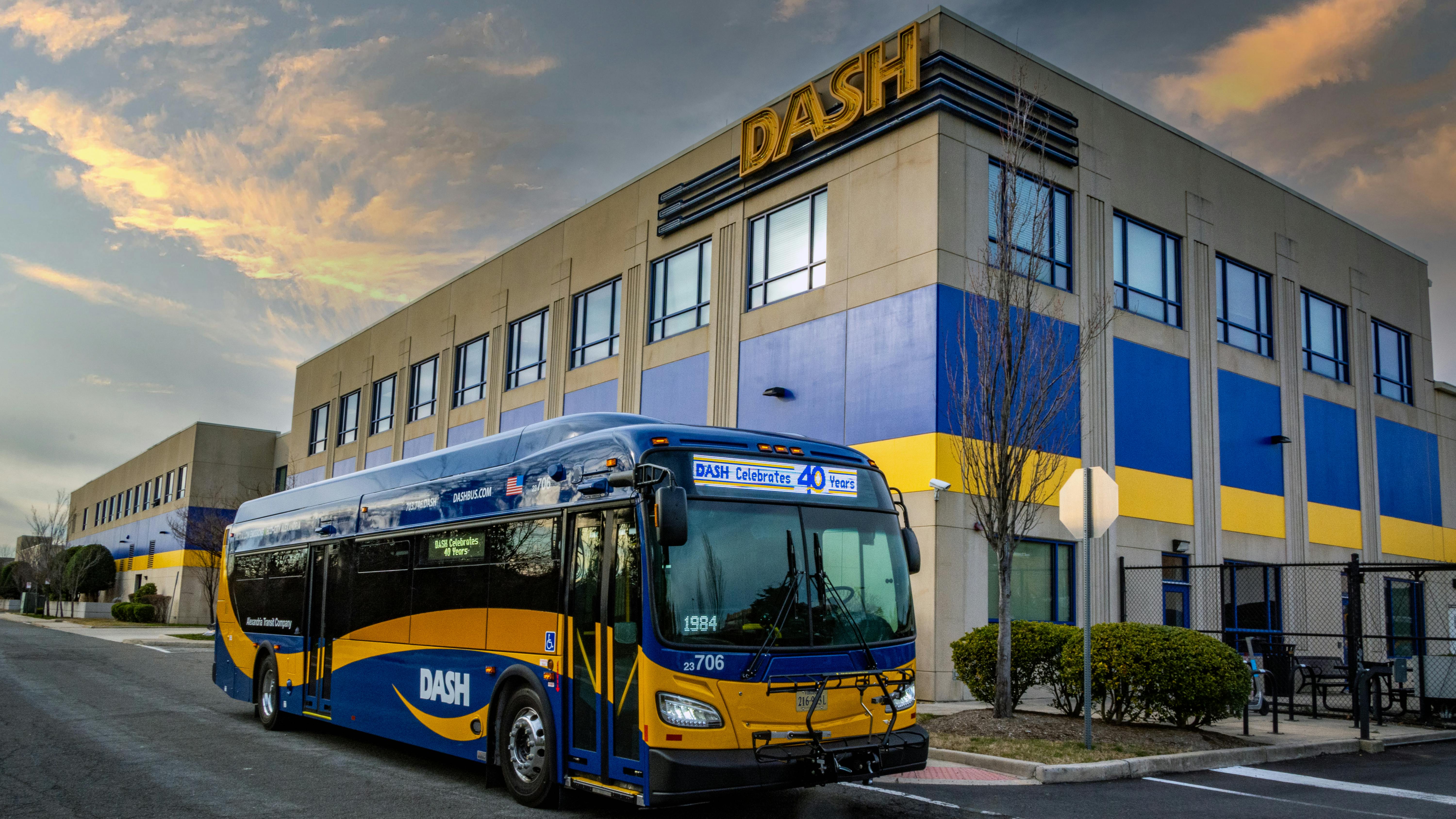 A DASH bus sits outside the current DASH facility.