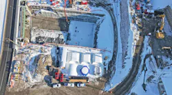 In January 2026, components of the first tunnel boring machine for the Hudson Tunnel Project was staged for assembly next to the portal launch box.
