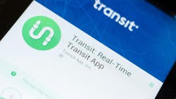 The image displays a close up of the Transit App listing on the Google Play Store. The image displays a close up of the Transit App listing on the Google Play Store.