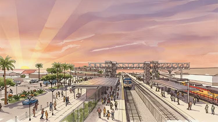 The image displays a rendering of one of the future stations for the corridor.