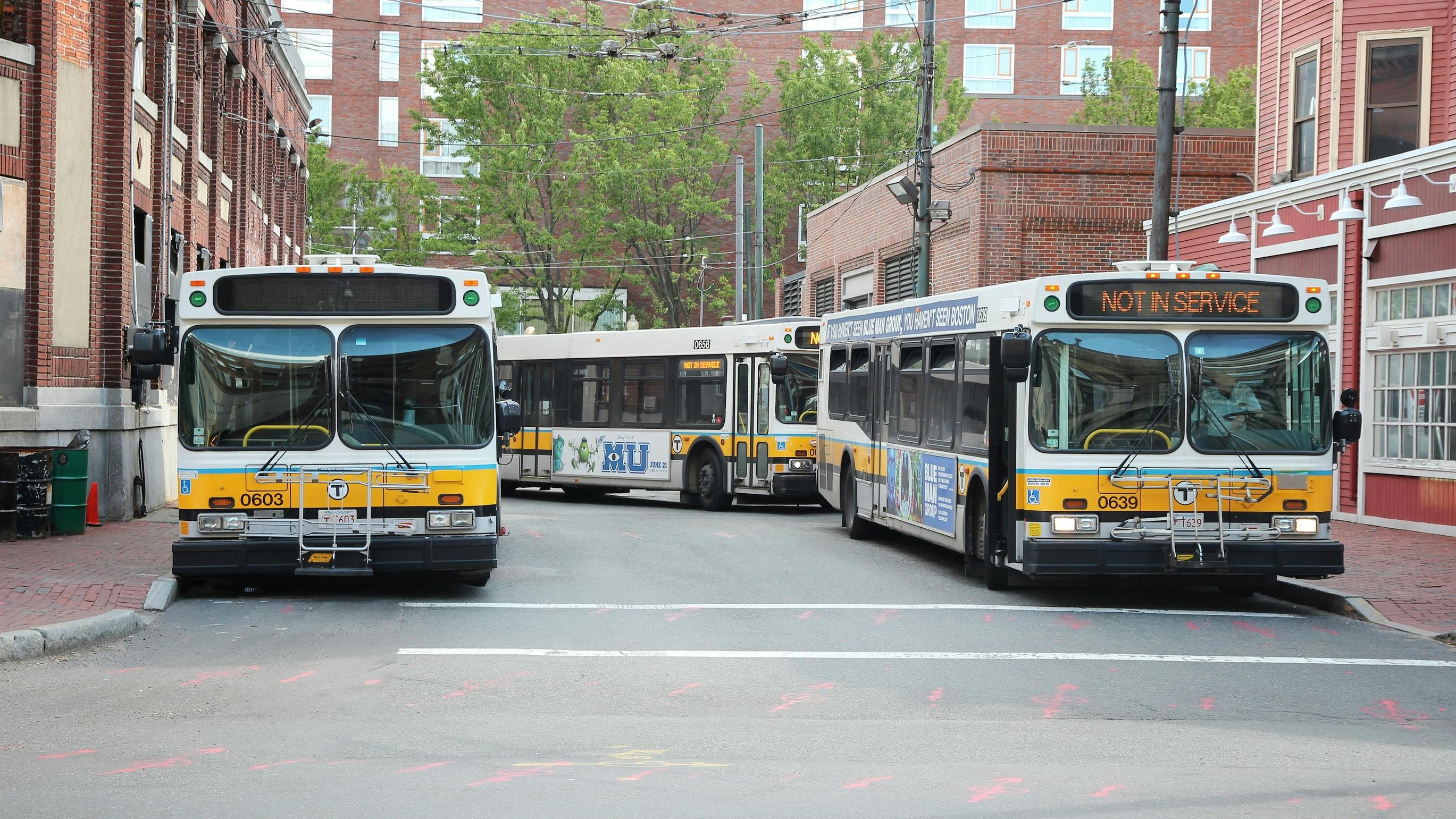 Massachusetts Bay Transportation Authority buses in Cambridge, Ma.