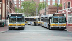 Massachusetts Bay Transportation Authority buses in Cambridge, Ma. Massachusetts Bay Transportation Authority buses in Cambridge, Ma.