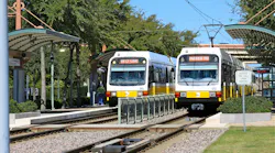 DART trains sit at a station.
