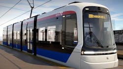 The image shows a render of the new SEPTA trolly design that will run on the line. The image shows a render of the new SEPTA trolly design that will run on the line.