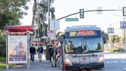 A San Francisco Municipal Transportation Agency bus. A San Francisco Municipal Transportation Agency bus.