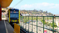 An L.A. Metro trains pulls into the Chinatown station.