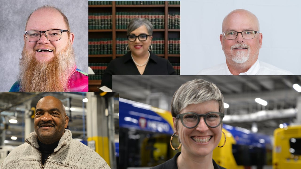 Bryan Walck (top left), Kellie Irving (top middle), John Obert (top right), Miles Turpin (bottom left) and Katie Roth (bottom right). Not pictured: David D. Quintana.