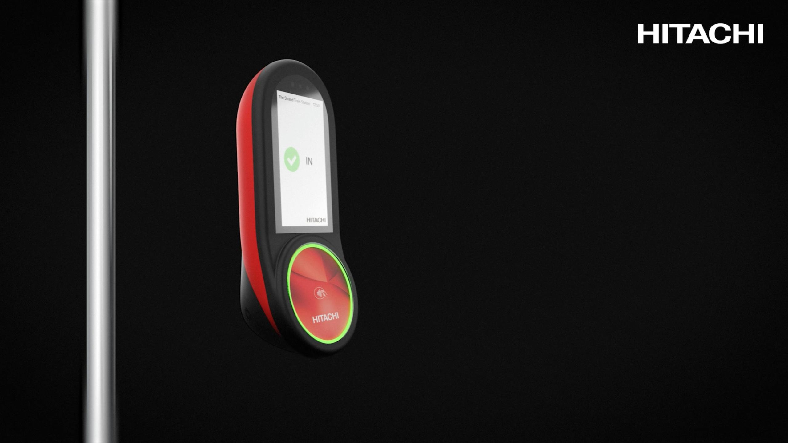 The imaghe shows the new Hitachi BV700 fare validator featuring a 7-inch screen and a circular plate for contactless payment tapping.