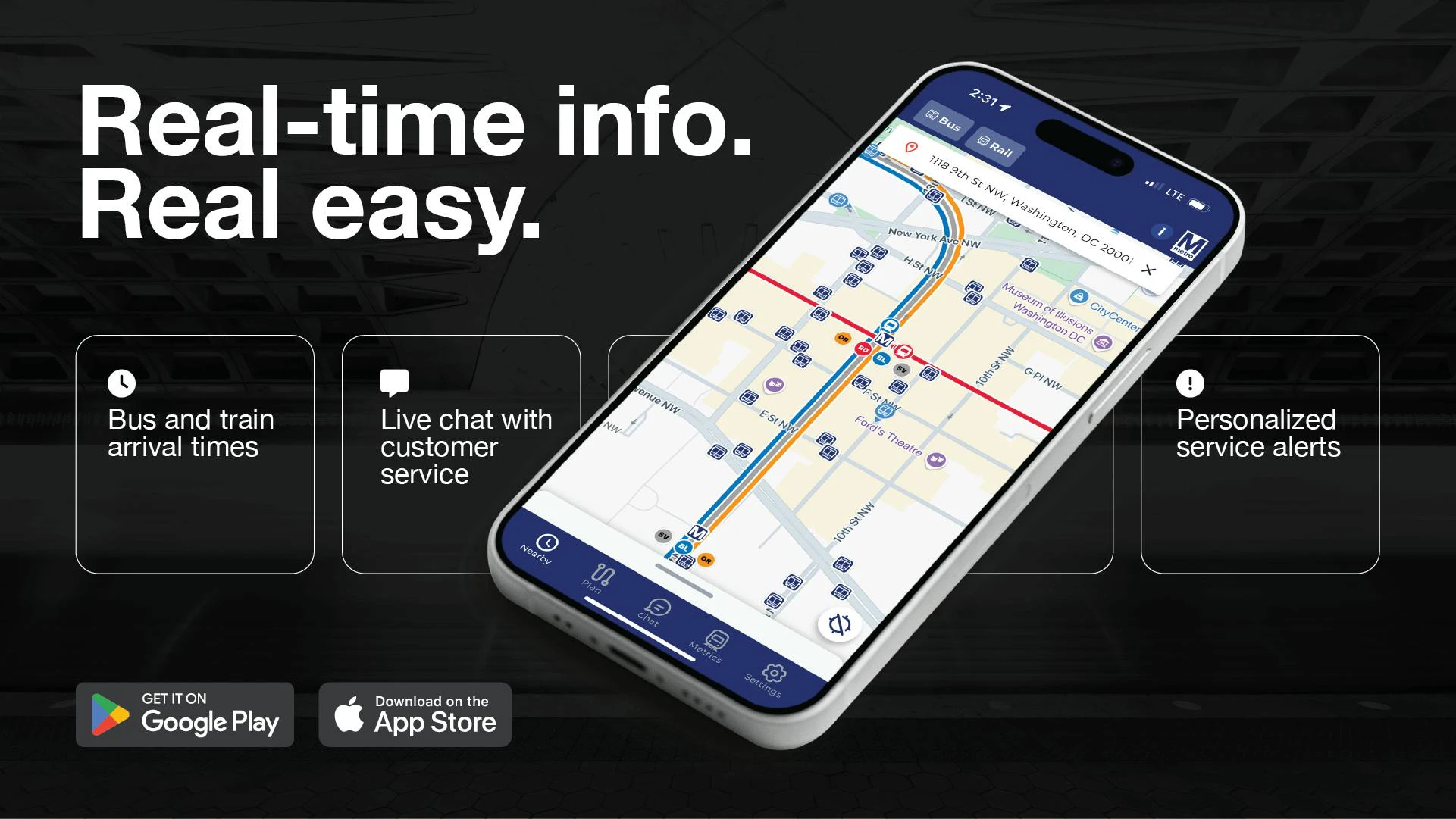 The Washington Metropolitan Area Transit Authority's MetroPulse app.