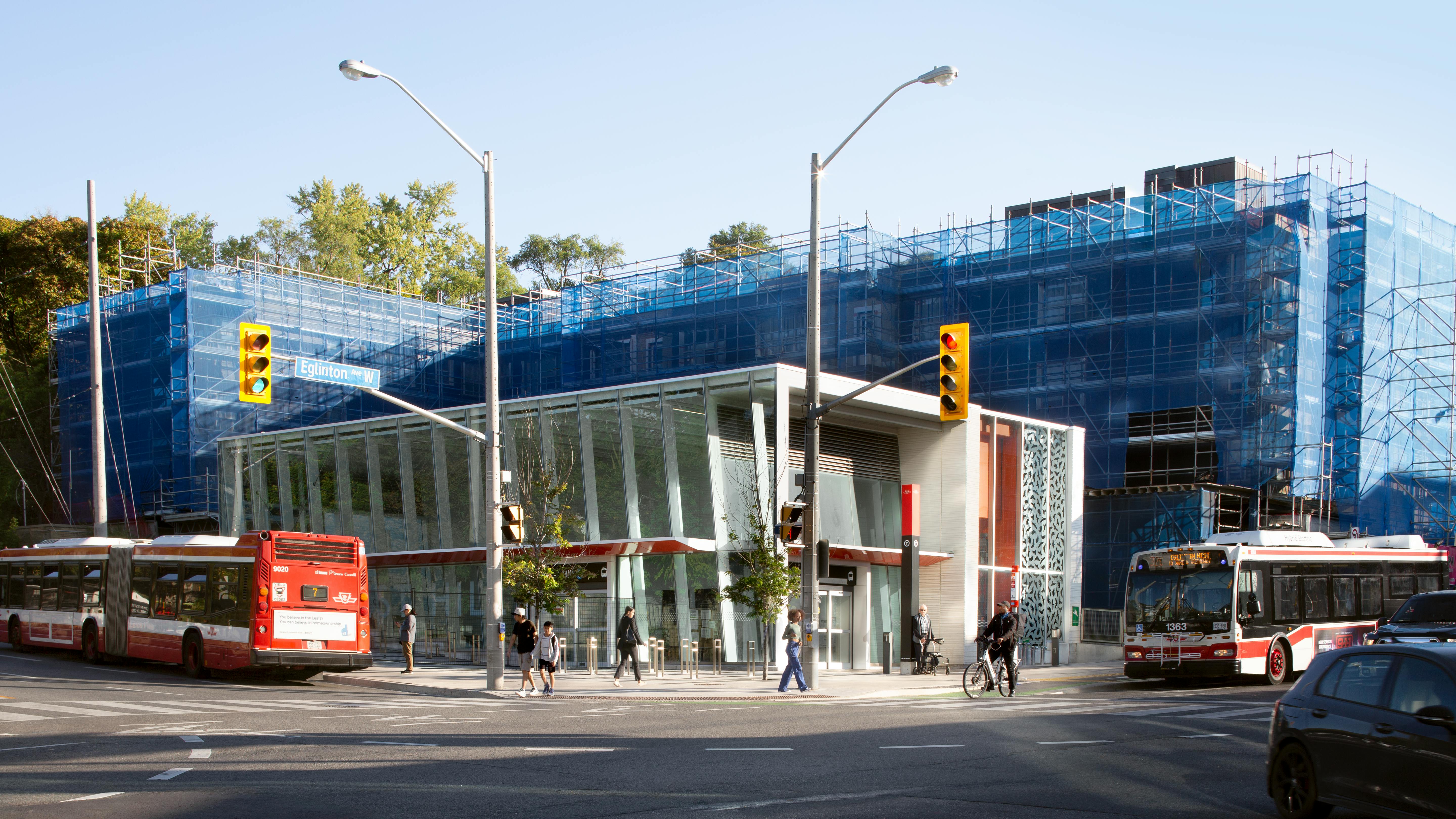 People walk, bike and board buses around the new Forest Hill Station.