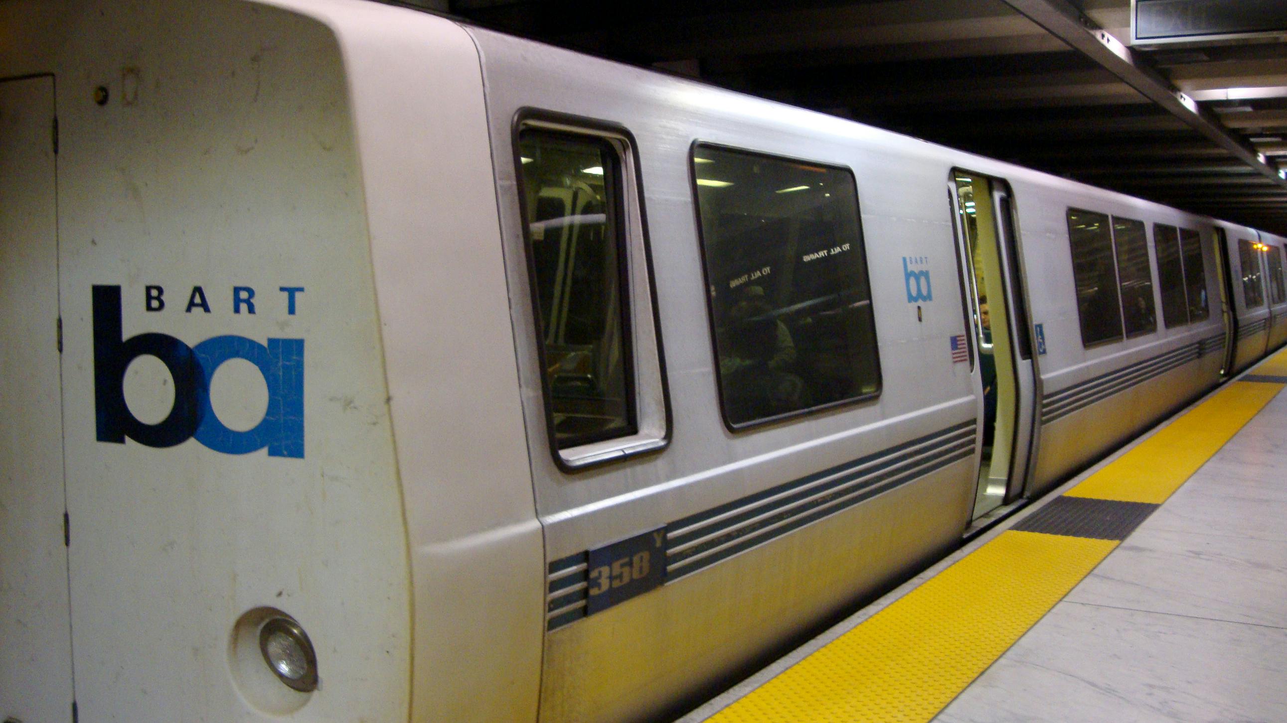 A Bay Area Rapid Transit train Inside Underground Embarcadero Bart Station.
