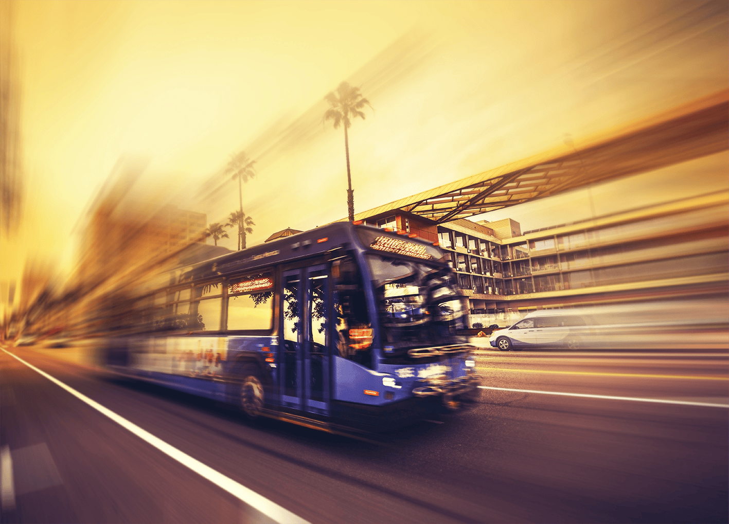 bus in motion blur on street