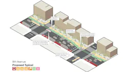 The image displays a topographical map of the planned updates to Ninth Ave. The image displays a topographical map of the planned updates to Ninth Ave.