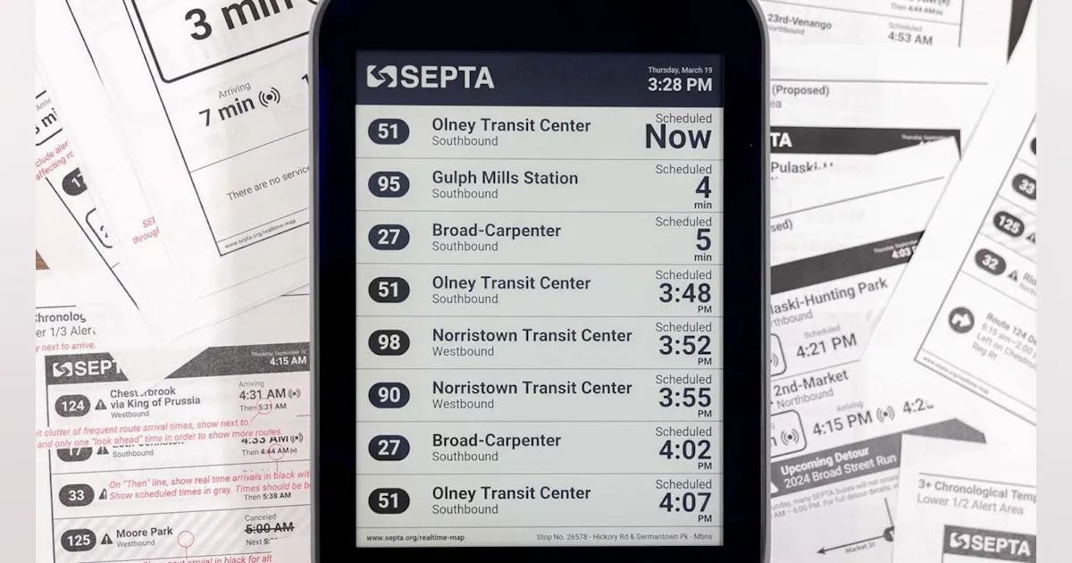 Transit Paper Gp SEPTA to pilot e-paper real-time arrival displays at select bus stops ...