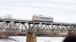 A SEPTA train travels over the viaduct.