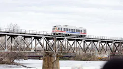 A SEPTA train travels over the viaduct. A SEPTA train travels over the viaduct.