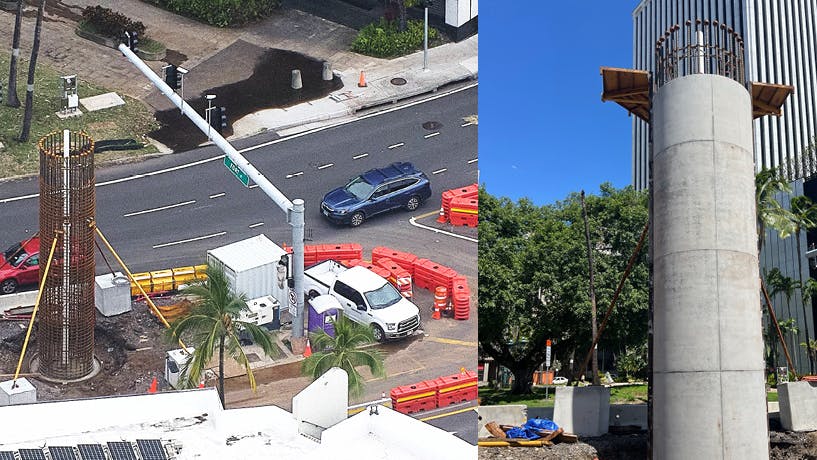 The Honolulu Authority for Rapid Transportation completed the first guideway column of Skyline&rsquo;s Segment 3.