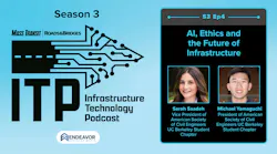 Promotional graphic for Season 3, Episode 4 of the Infrastructure Technology Podcast (ITP), produced by Mass Transit and Roads & Bridges under Endeavor Business Media. The episode is titled 'AI, Ethics and the Future of Infrastructure' and features guests Sarah Saadeh, Vice President of the American Society of Civil Engineers UC Berkeley Student Chapter, and Michael Yamaguchi, President of the American Society of Civil Engineers UC Berkeley Student Chapter. Promotional graphic for Season 3, Episode 4 of the Infrastructure Technology Podcast (ITP), produced by Mass Transit and Roads & Bridges under Endeavor Business Media. The episode is titled 'AI, Ethics and the Future of Infrastructure' and features guests Sarah Saadeh, Vice President of the American Society of Civil Engineers UC Berkeley Student Chapter, and Michael Yamaguchi, President of the American Society of Civil Engineers UC Berkeley Student Chapter.