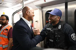 Maryland Gov. Wes Moore, Baltimore Mayor Brandon Scott and state transportation officials experienced the city’s new metro subway cars on a ride from Rogers Avenue to Charles Center. Maryland Gov. Wes Moore, Baltimore Mayor Brandon Scott and state transportation officials experienced the city’s new metro subway cars on a ride from Rogers Avenue to Charles Center.