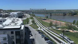 The Kansas City Streetcar Authority Riverfront Extension will open for passenger service on May 18. The Kansas City Streetcar Authority Riverfront Extension will open for passenger service on May 18.