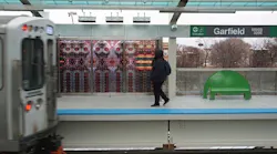 A rendering of a child-sized bench at a CTA station.