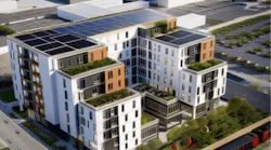 A rendering of the seven-story affordable housing development.