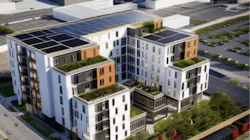 A rendering of the seven-story affordable housing development. A rendering of the seven-story affordable housing development.