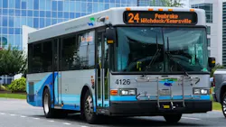 A Hampton Roads Transit fixed-route bus, fleet number 4126, displays Route 24 to Pembroke via Witchduck/Kempsville on its destination sign as it travels along a suburban roadway. A Hampton Roads Transit fixed-route bus, fleet number 4126, displays Route 24 to Pembroke via Witchduck/Kempsville on its destination sign as it travels along a suburban roadway.
