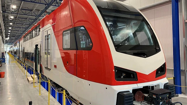 A Caltrain electrified train.