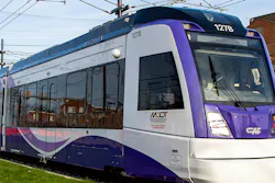 An up close shot of a a Purple Line LRV at Adelphi Road–UMGC–UMD station. An up close shot of a a Purple Line LRV at Adelphi Road–UMGC–UMD station.