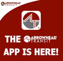 graphic advertising launch of Arrowhead Transit's rider app graphic advertising launch of Arrowhead Transit's rider app
