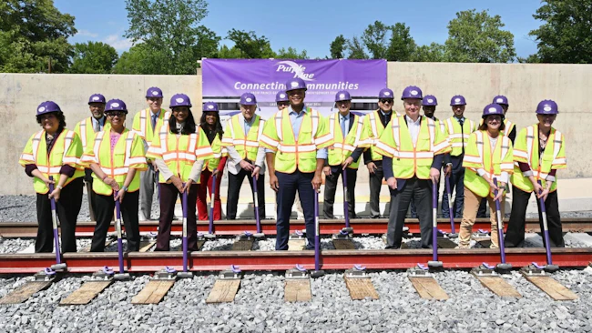 The final segment of rail was installed at the future Purple Line 16th Street &ndash; Woodside Station on May 7.