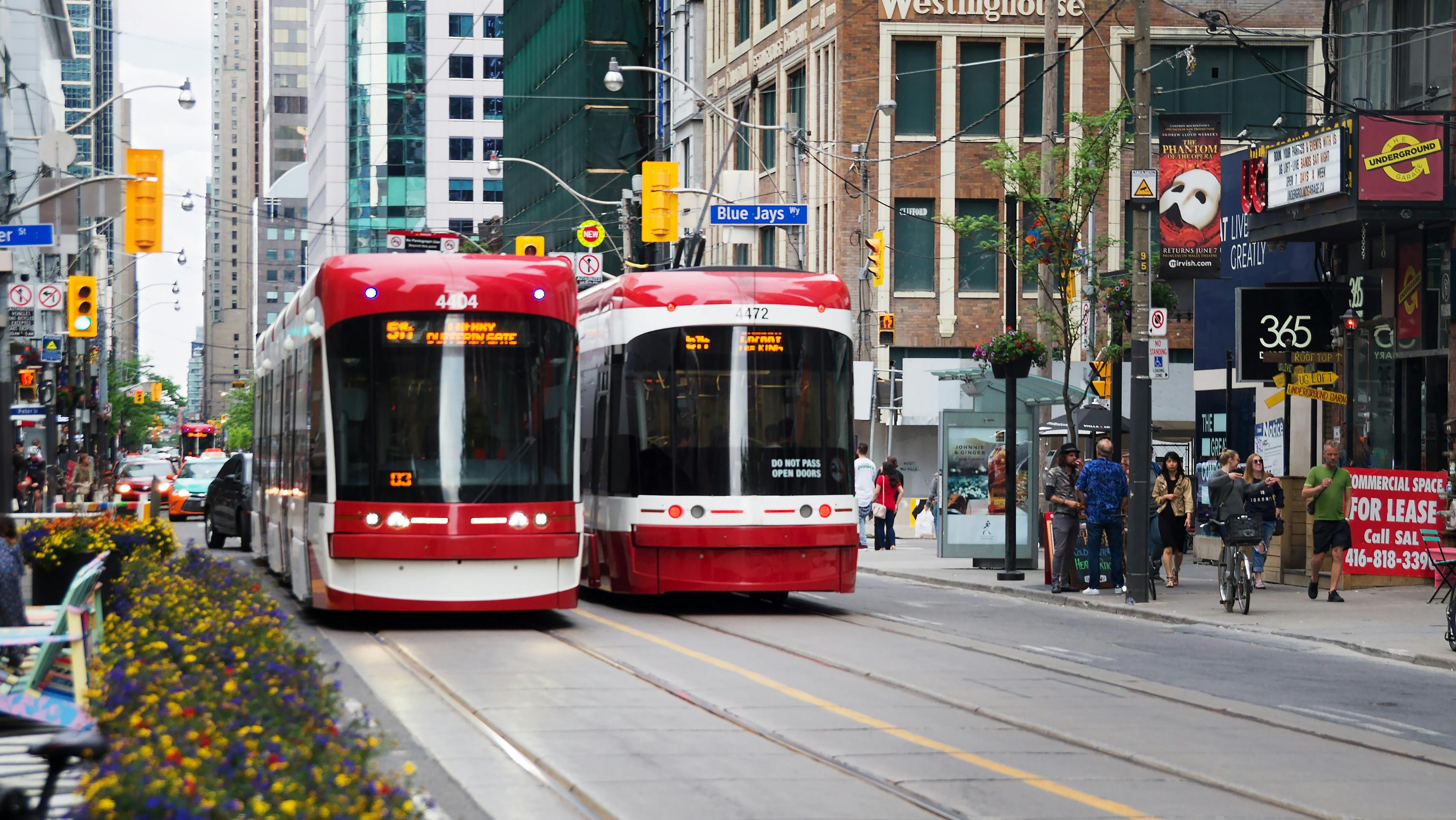 A new Bombardier-made Toronto Transit Commission streetcars on the King street in Toronto.
