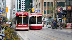 A new Bombardier-made Toronto Transit Commission streetcars on the King street in Toronto. A new Bombardier-made Toronto Transit Commission streetcars on the King street in Toronto.