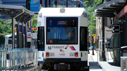 A modern New Jersey Transit light-rail commuter train at the Washington Park Station on Broad Street in Newark, N.J. A modern New Jersey Transit light-rail commuter train at the Washington Park Station on Broad Street in Newark, N.J.