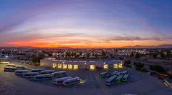 bus yard at sunset with panoramic view