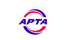 The American Public Transportation Association logo featuring the letters 'APTA' in bold blue text centered within a circular emblem formed by two overlapping arcs — one blue, one red — suggesting motion and connectivity, set against a white background. The American Public Transportation Association logo featuring the letters 'APTA' in bold blue text centered within a circular emblem formed by two overlapping arcs — one blue, one red — suggesting motion and connectivity, set against a white background.
