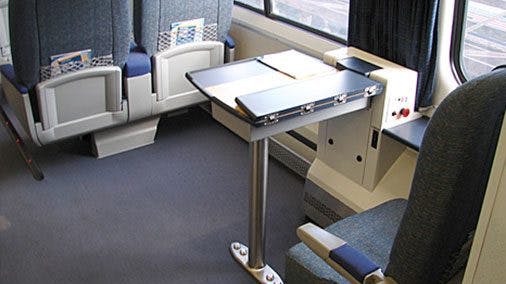 An accessible seat on an Amtrak train,