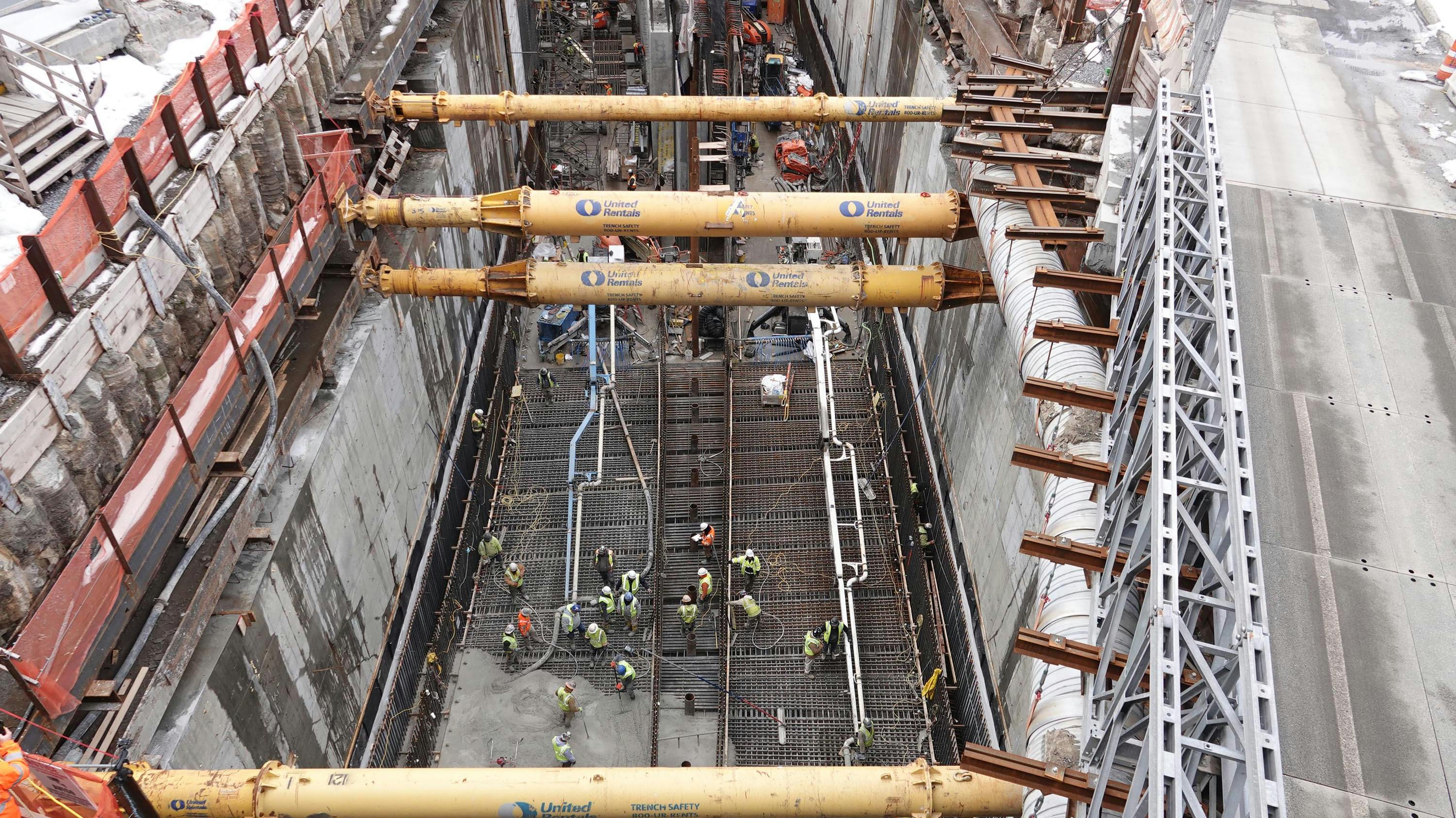crew pours concrete for Hudson yards concrete casing - section 3
