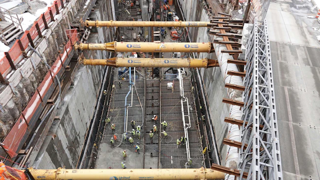 crew pours concrete for Hudson yards concrete casing - section 3