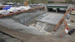 Tunnel boring machine components next to the launch box at the Palisades Portal construction site. Tunnel boring machine components next to the launch box at the Palisades Portal construction site.