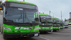 A row of bright green BC Transit battery-electric buses lined up at a transit yard, with the lead bus numbered 7505 in the foreground and additional units, including one with 'Electric Bus' on its destination sign, receding behind it. A row of bright green BC Transit battery-electric buses lined up at a transit yard, with the lead bus numbered 7505 in the foreground and additional units, including one with 'Electric Bus' on its destination sign, receding behind it.