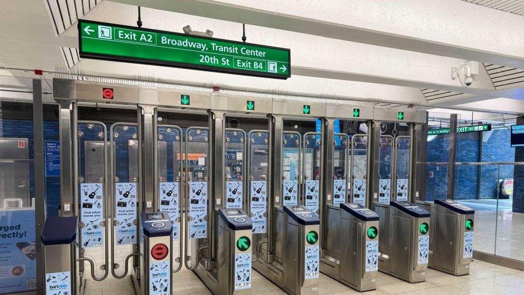 Bay Area Rapid Transit is testing a new look on fare gates at nine stations as part of an ongoing effort to explore new and creative revenue opportunities as the agency faces a structural deficit starting in fiscal year 2027.