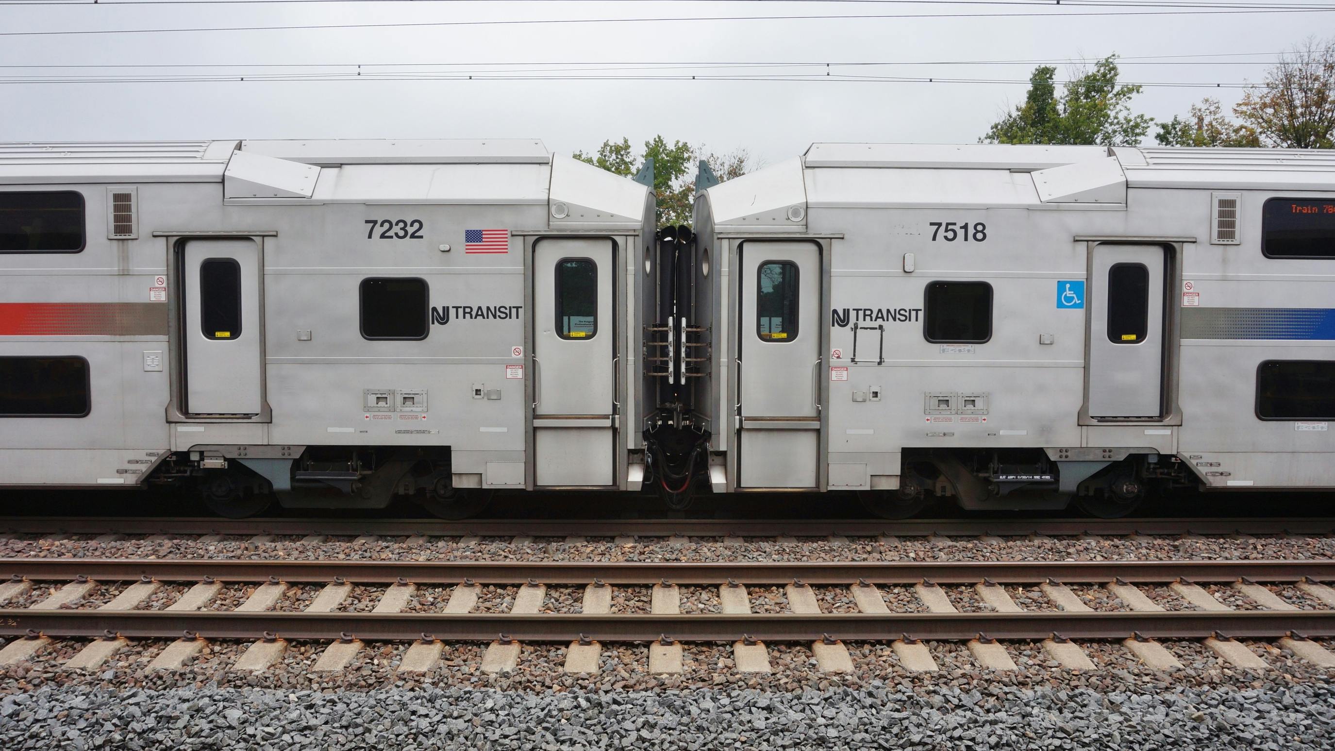 A New Jersey Transit commuter train on the Northeast Corridor line stopped on the tracks at the Princeton Junction station.