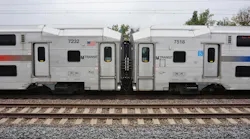 A New Jersey Transit commuter train on the Northeast Corridor line stopped on the tracks at the Princeton Junction station.