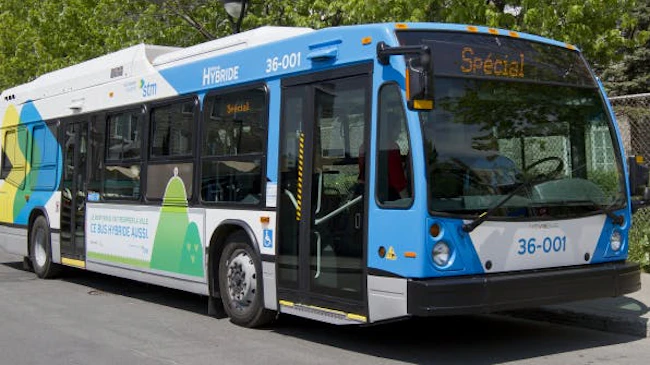 A Soci&eacute;t&eacute; de transport de Montr&eacute;al hybrid bus.